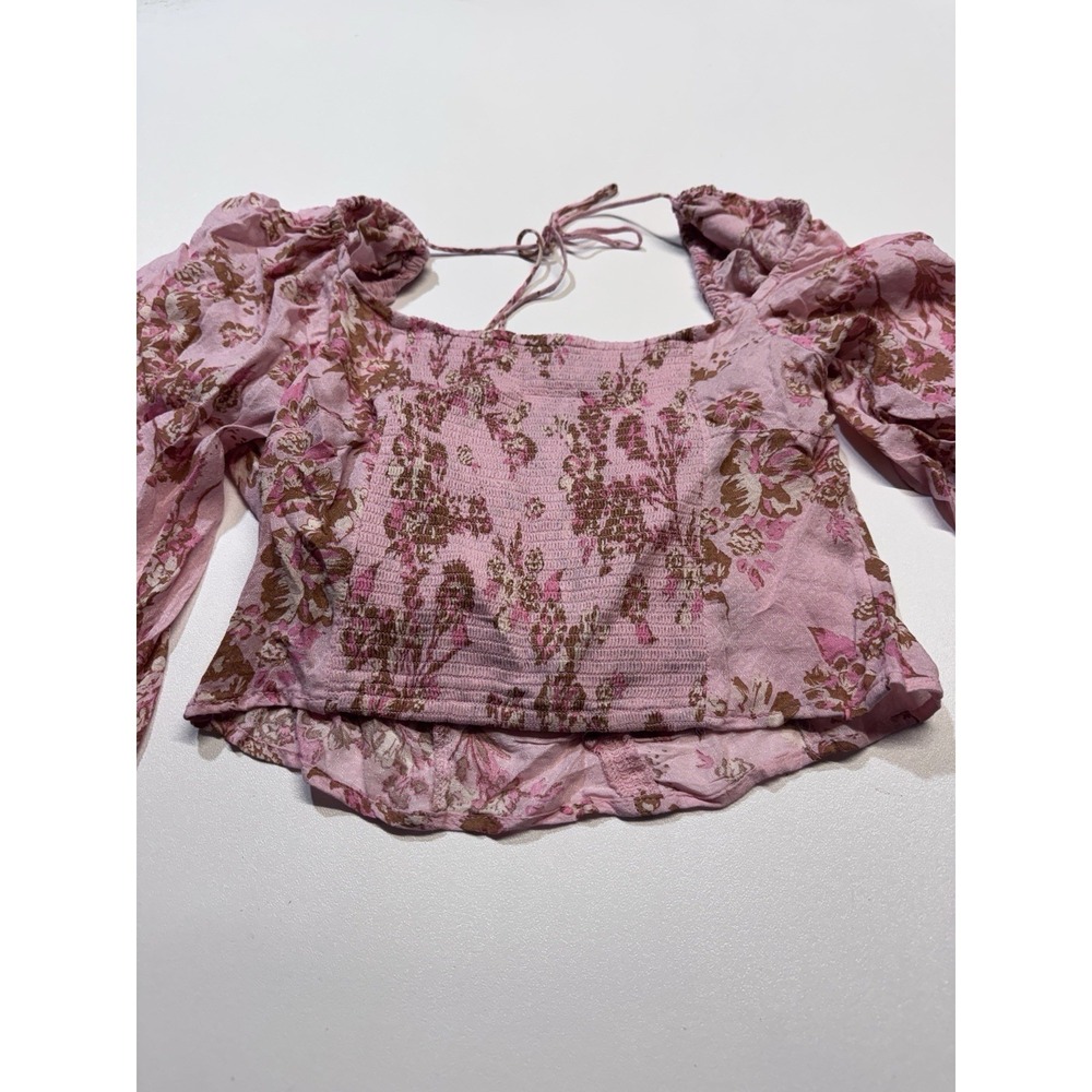 Free People NWT Pink Floral Print Balloon Sleeve Blouse size Medium - Picture 5 of 5